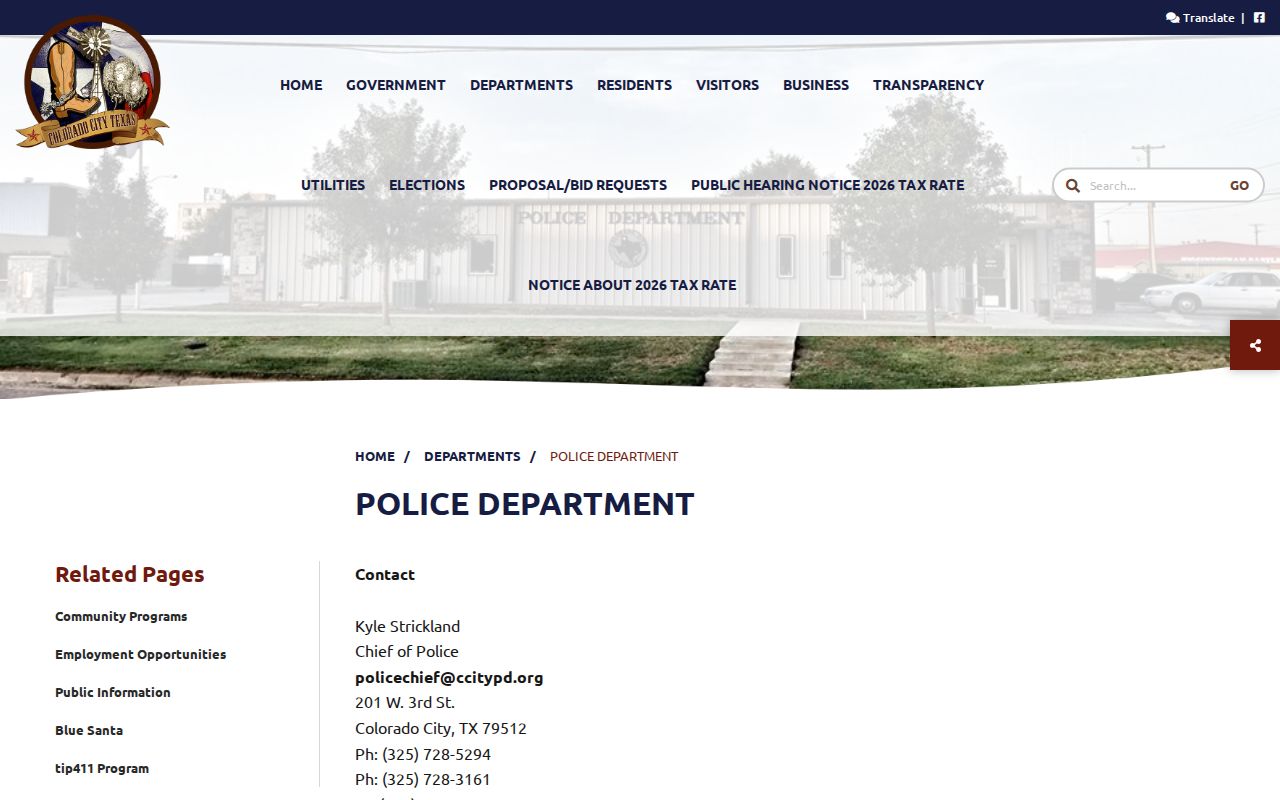 Colorado City Police Department arrest records contact page