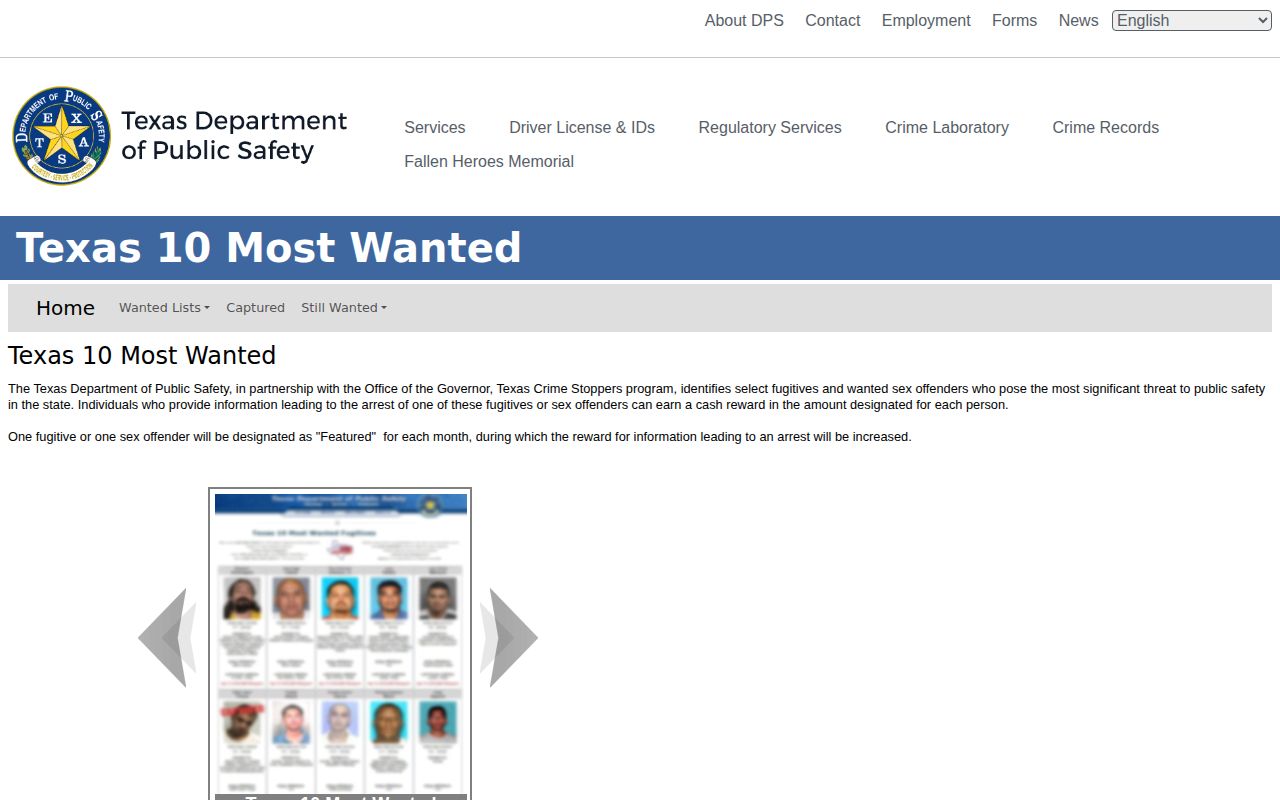 Texas DPS wanted-list interface for Mitchell County warrant context